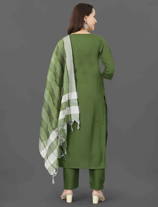 Grey Embroidered Kurta Pant Dupatta Set for Women