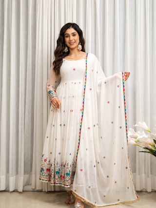 White Embroidered Anarkali Suit Set