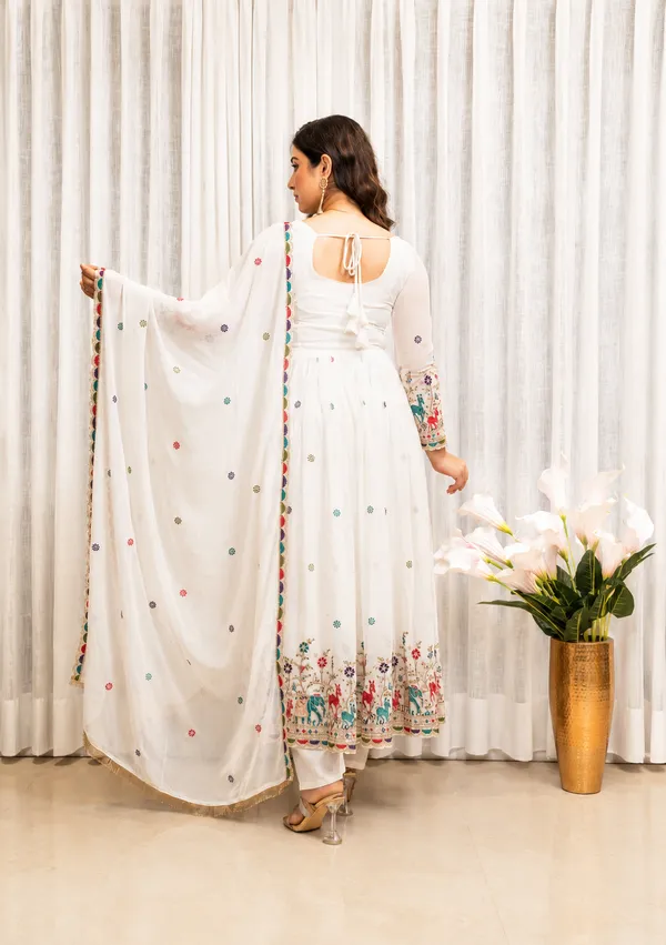 White Embroidered Anarkali Suit Set