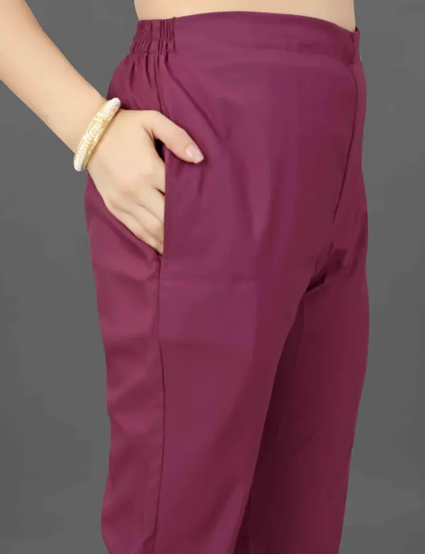 Wine Embroidered Cotton Blend Kurti Pant Dupatta Set