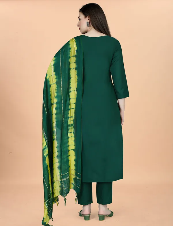 Emerald Green Embroidered Kurta Pant Dupatta Set