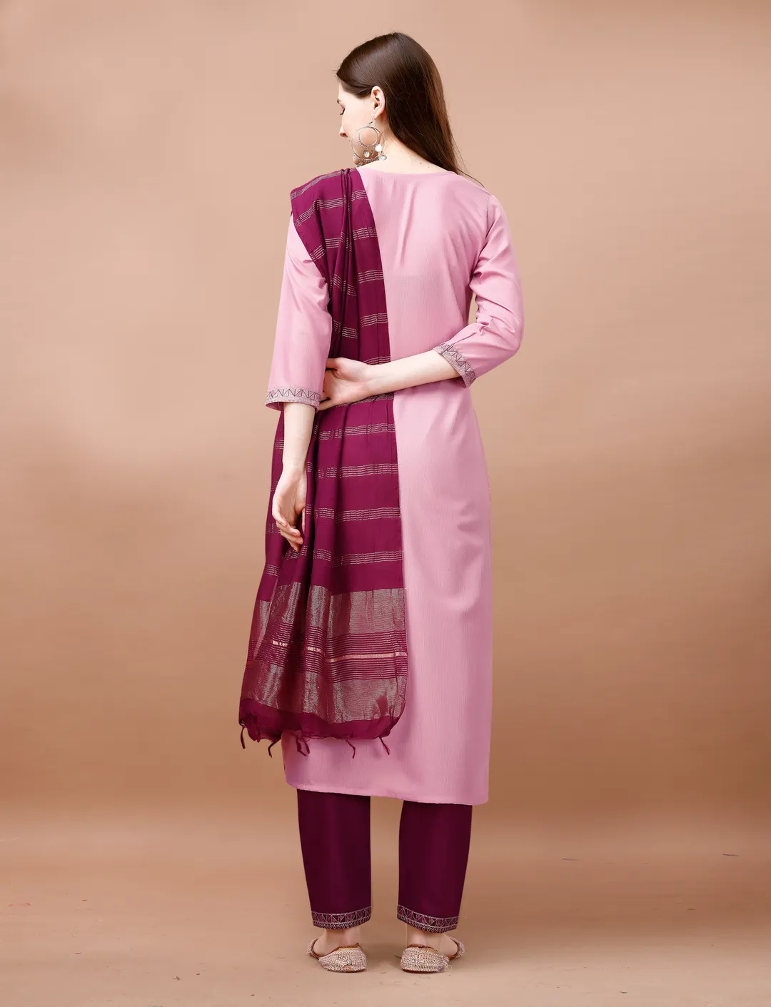 Blush Pink Embroidered Kurta Pant Dupatta Set Women