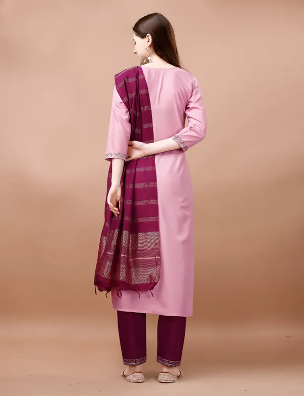 Blush Pink Embroidered Kurta Pant Dupatta Set Women