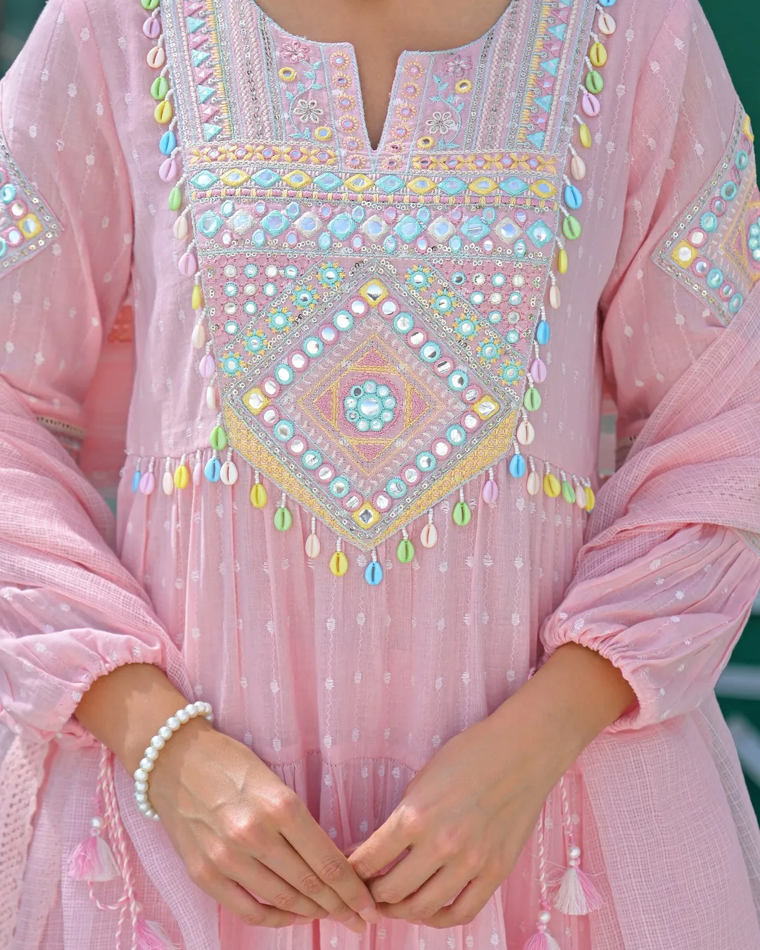 Ivory Floral Embroidered Chanderi Silk Kurta Set Women