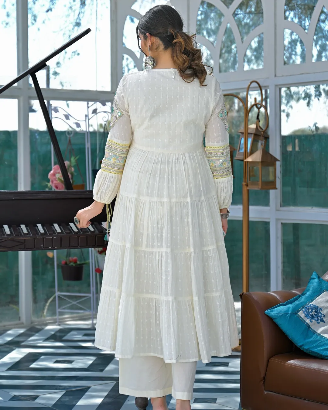 Ivory Mirror Embroidered Cotton Kurta Set With Dupatta