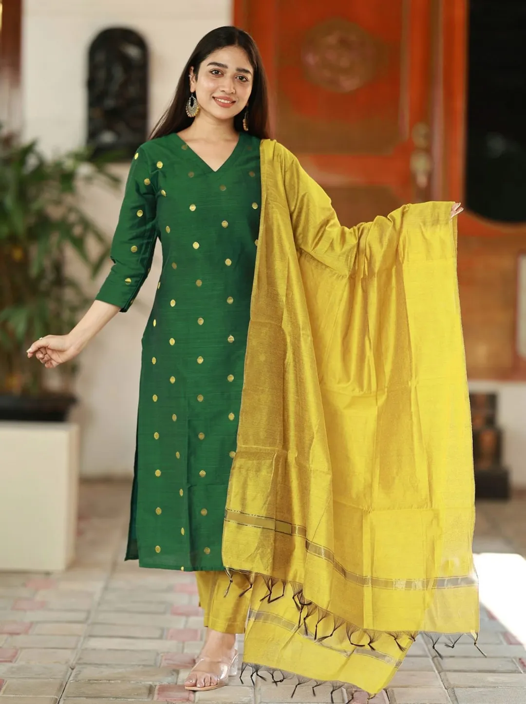 Elegant Green Art Silk Kurta Set with Dupatta