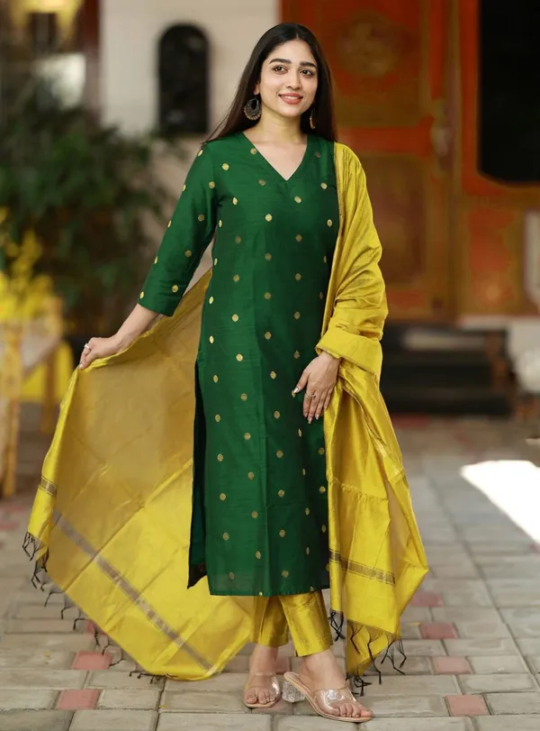 Elegant Green Art Silk Kurta Set with Dupatta