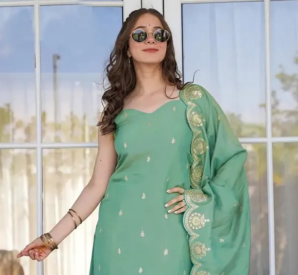 Light Green Embroidered Ethnic Suit Set for Women