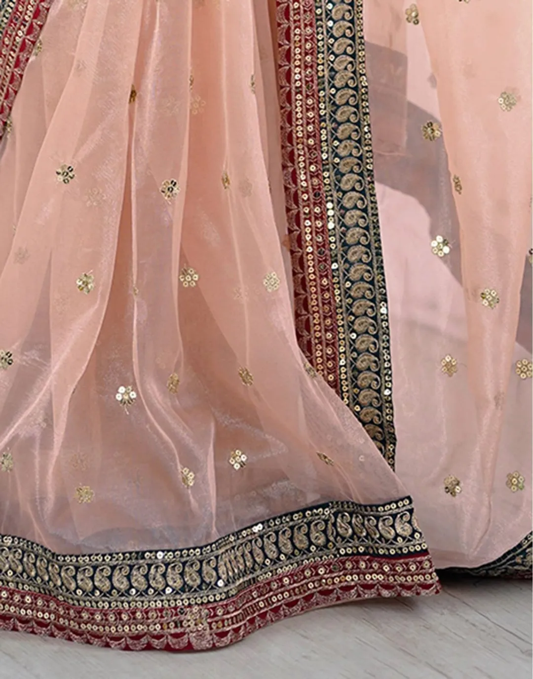 Peach Embroidered Net Party Wear Saree with Blouse