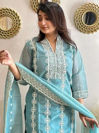 Women's Sky Blue Designer Kurta Set Online