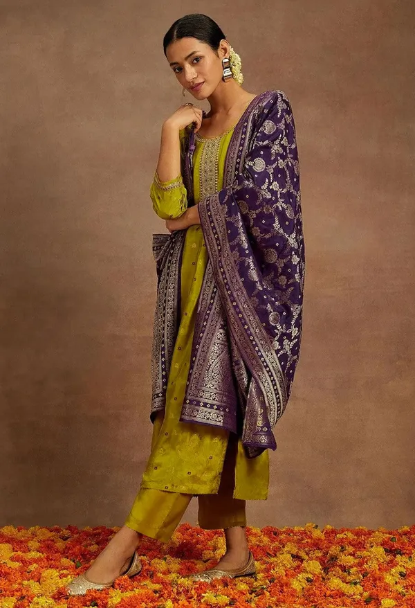 Elegant Green Kurta Pant Dupatta Set for Women