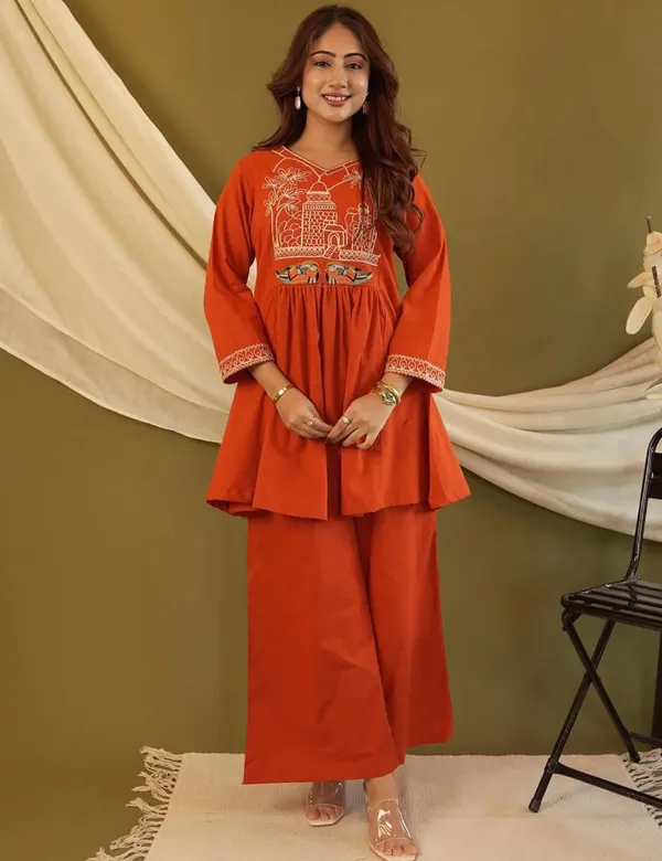 Stylish Rust Orange Ethnic Co-Ord Set for Women