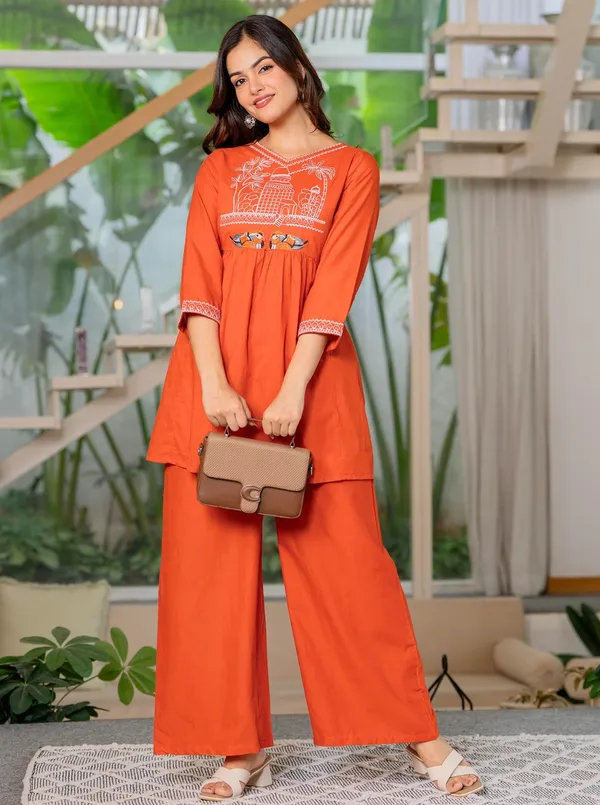 Stylish Rust Orange Ethnic Co-Ord Set for Women