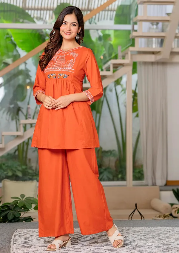 Stylish Rust Orange Ethnic Co-Ord Set for Women