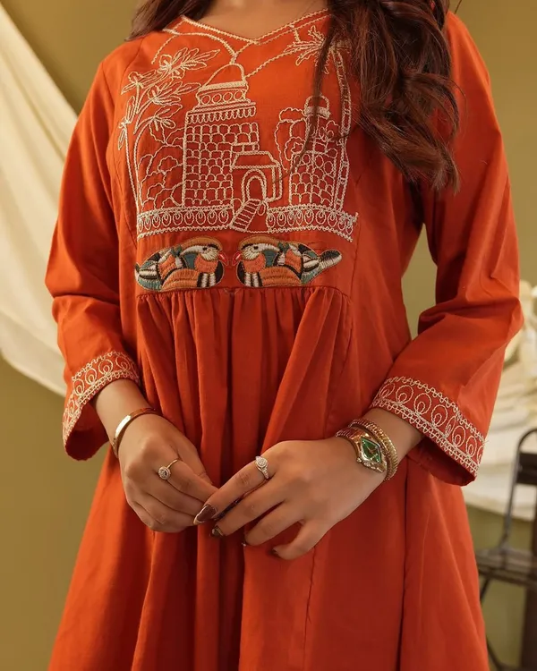 Stylish Rust Orange Ethnic Co-Ord Set for Women