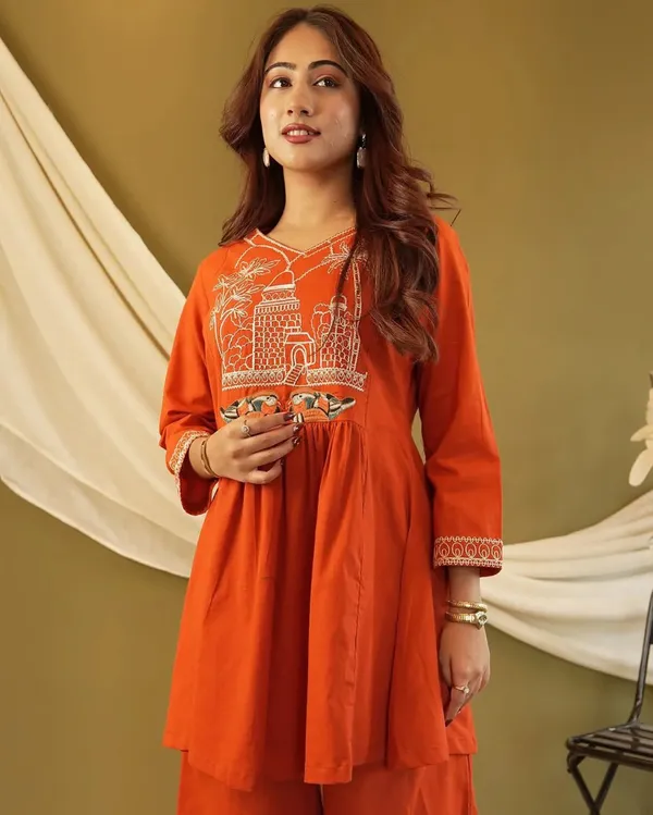 Stylish Rust Orange Ethnic Co-Ord Set for Women