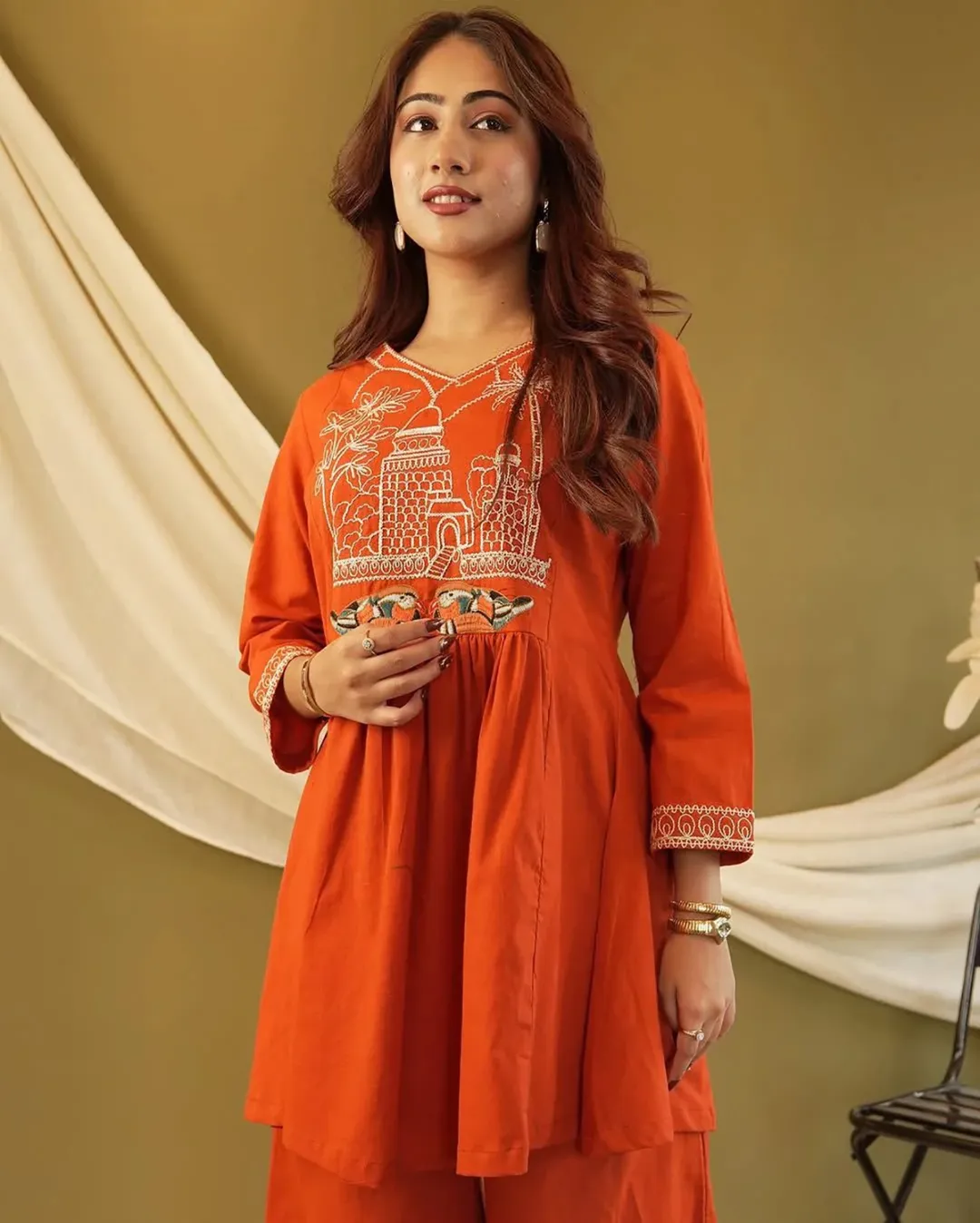 Stylish Rust Orange Ethnic Co-Ord Set for Women