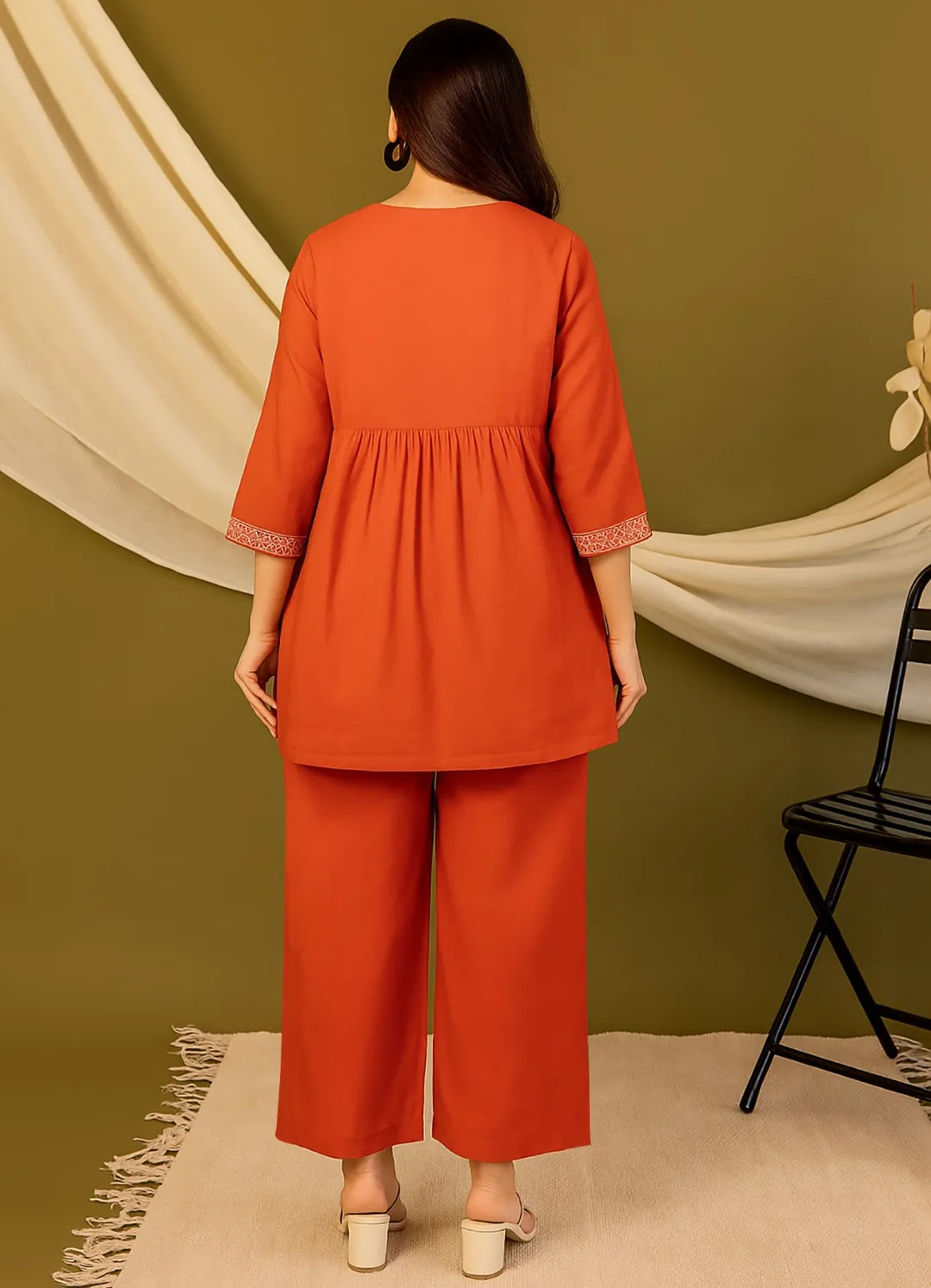 Stylish Rust Orange Ethnic Co-Ord Set for Women