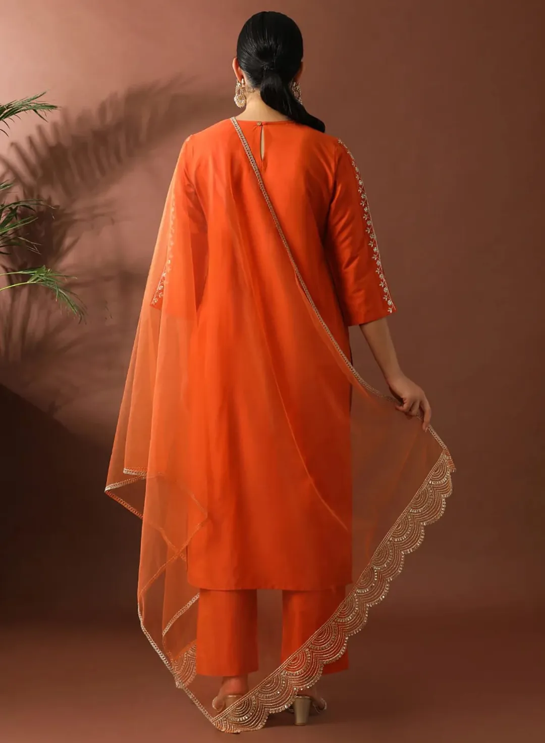 Orange Thread Embroidered Ethnic Suit Set
