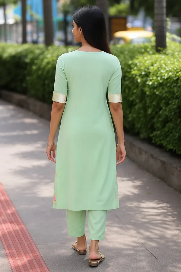 Elegant Pista Festive Wear Kurta Pant Set