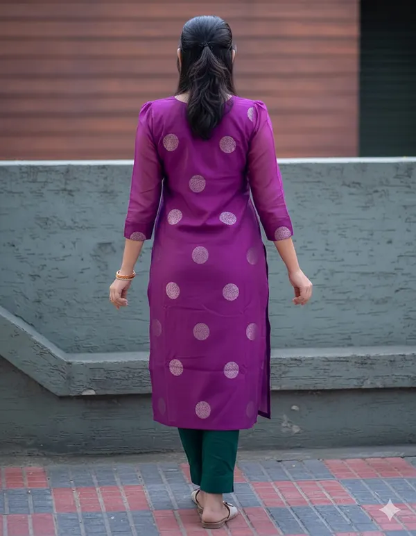 Purple Jacquard Weave Kurta Set with Green Dupatta
