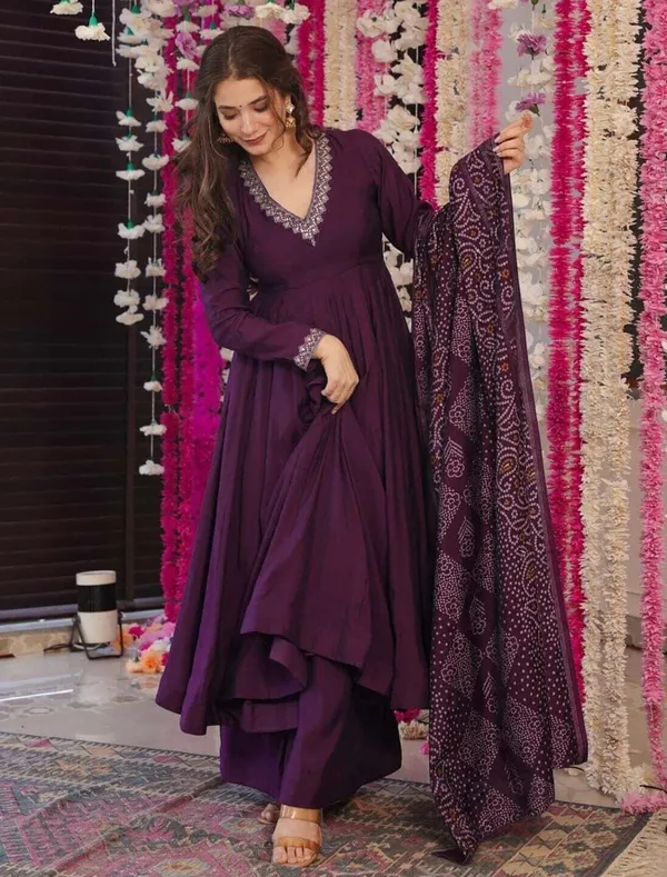 Festive Purple Anarkali Suit with Chanderi Dupatta