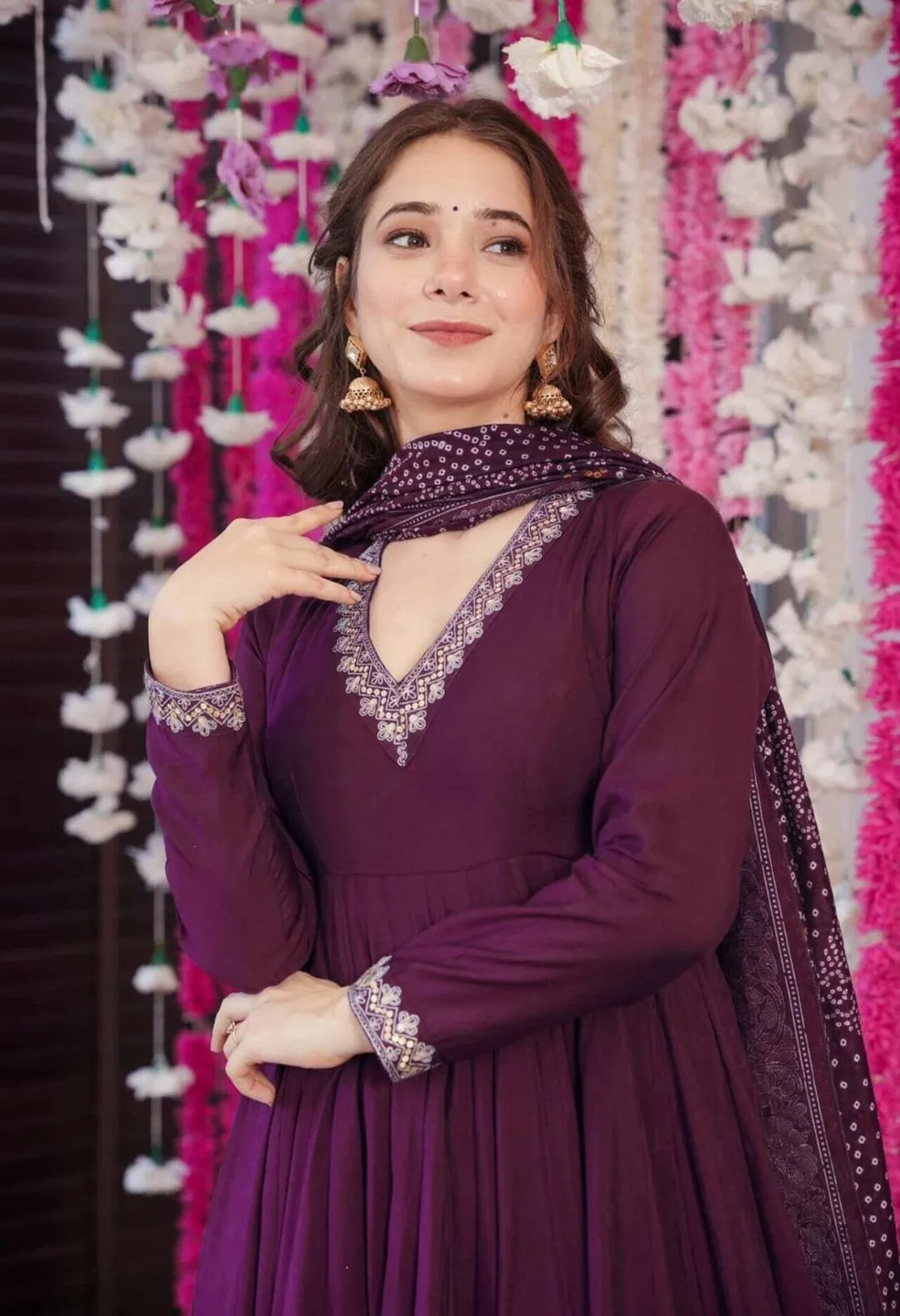 Festive Purple Anarkali Suit with Chanderi Dupatta