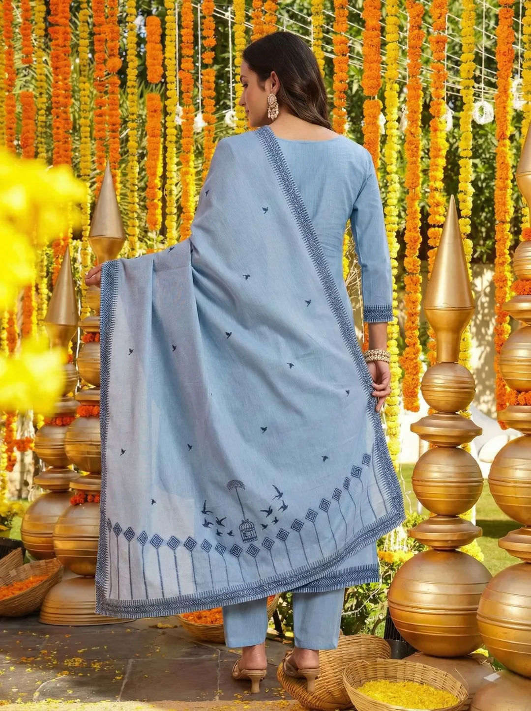 Sky Blue Cotton Straight Kurta Set with Dupatta