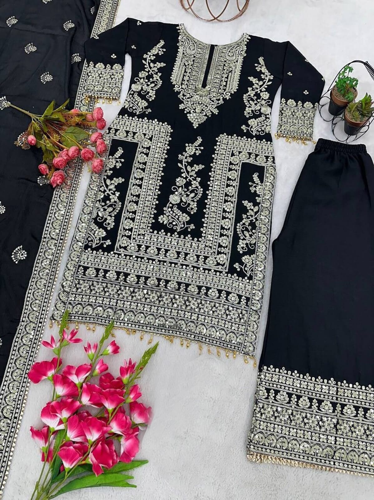 Black palazzo suit for party
