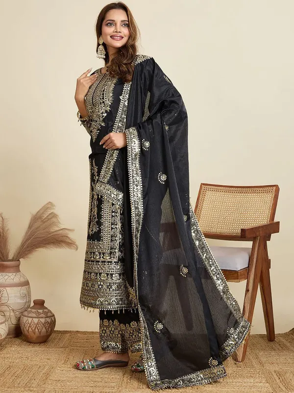 Designer Black Party Wear Palazzo Suit Set
