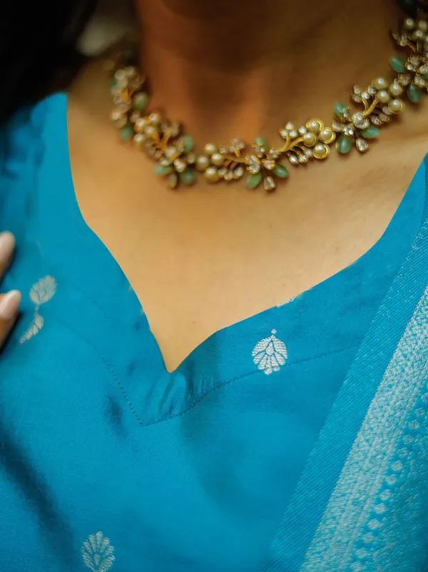 Elegant Sky Blue Woven Ethnic Suit Set