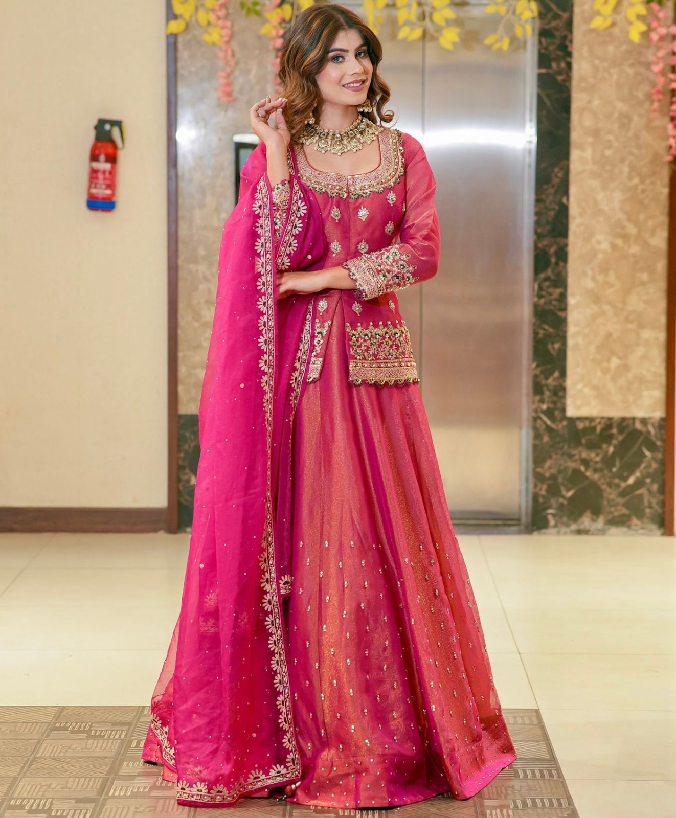 Embroidered red silk lehenga