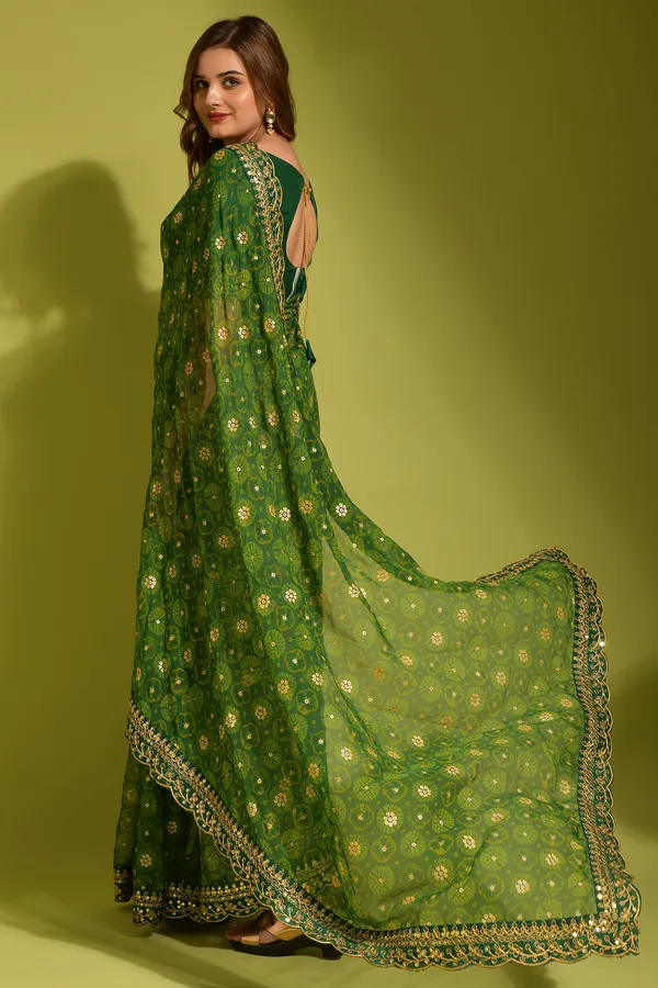 Designer Emerald Georgette Saree with Sequin Lace