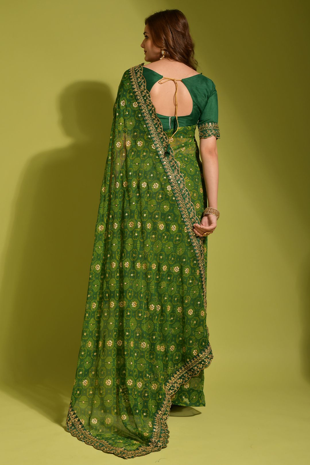 Designer Emerald Georgette Saree with Sequin Lace