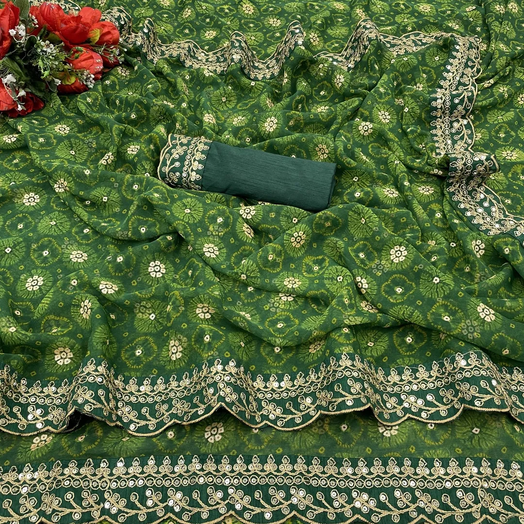 Designer Emerald Georgette Saree with Sequin Lace