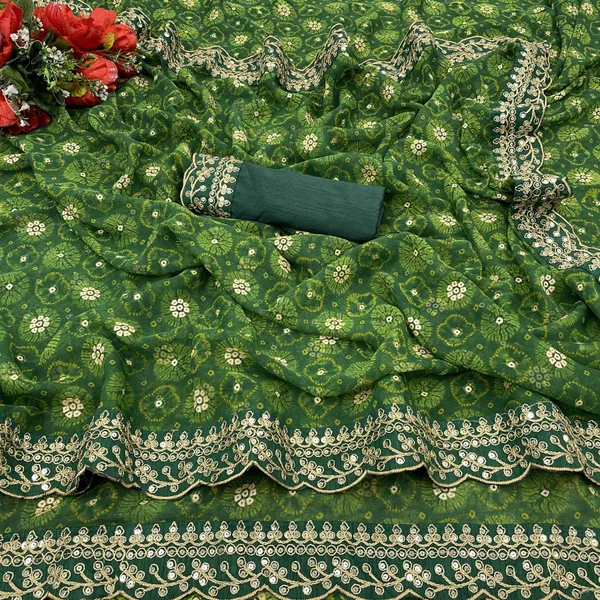 Designer Emerald Georgette Saree with Sequin Lace