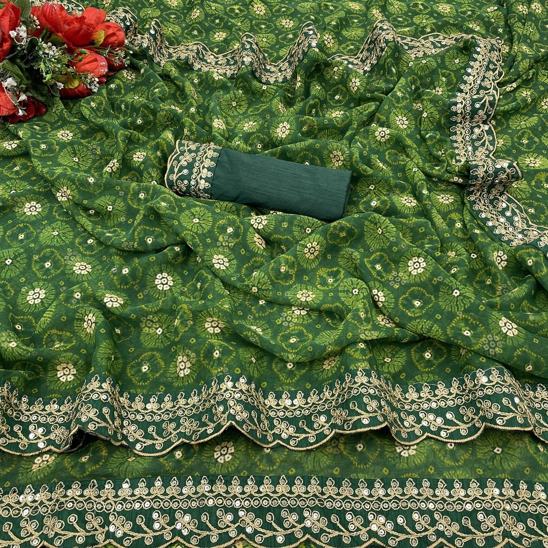 Designer Emerald Georgette Saree with Sequin Lace