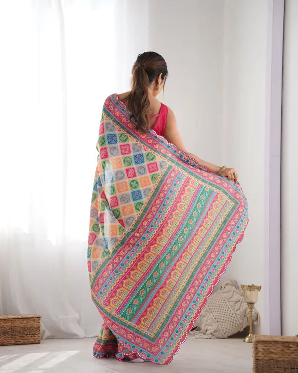 Colorful Ethnic Chinon Saree for Women