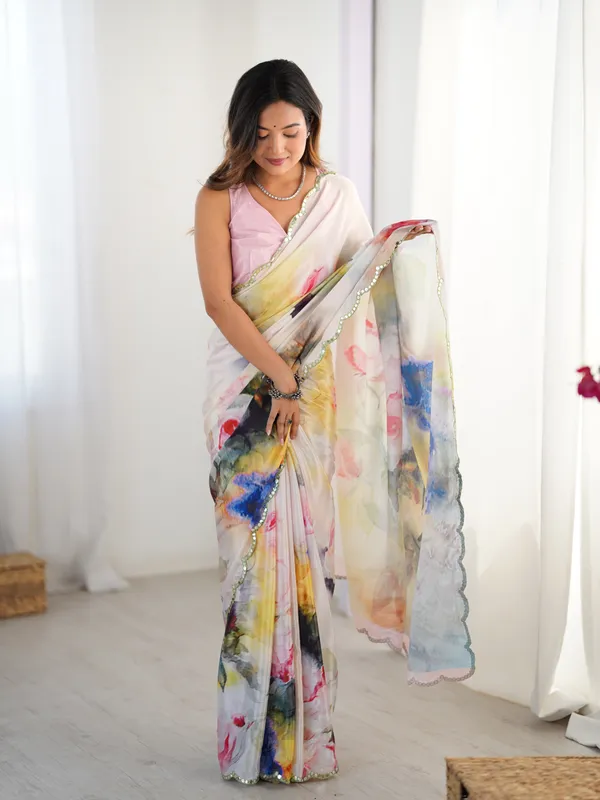 Ivory Bloom Heavy Chinnon Party Wear Saree