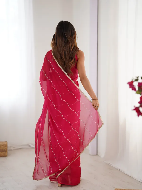 Rani Pink Heavy Smooth Sitara Saree with Sequin Embroidery