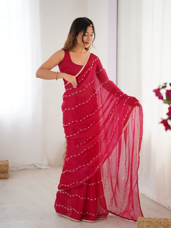 Rani Pink Heavy Smooth Sitara Saree with Sequin Embroidery
