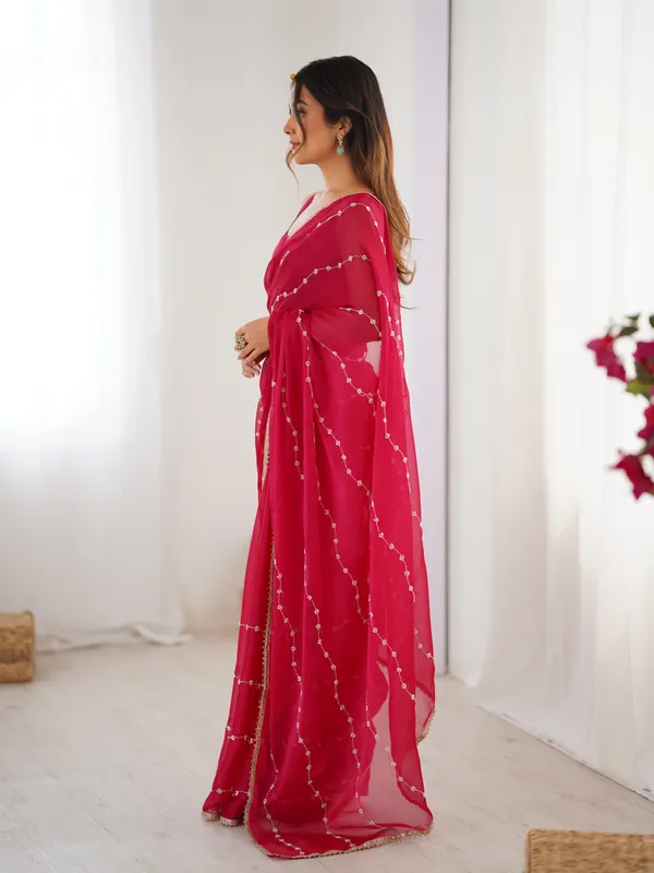 Rani Pink Heavy Smooth Sitara Saree with Sequin Embroidery