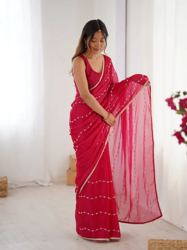 Rani Pink Heavy Smooth Sitara Saree with Sequin Embroidery