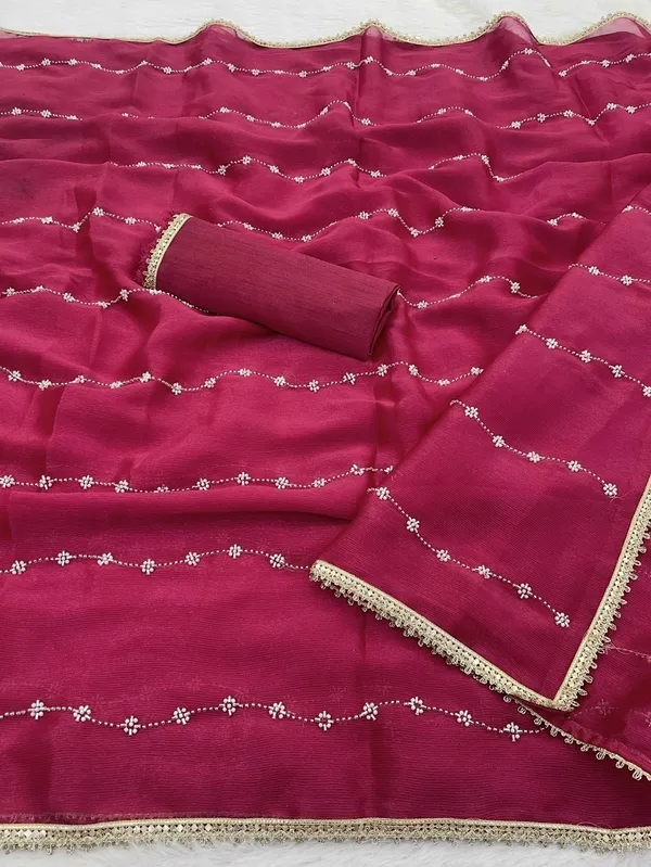 Rani Pink Heavy Smooth Sitara Saree with Sequin Embroidery