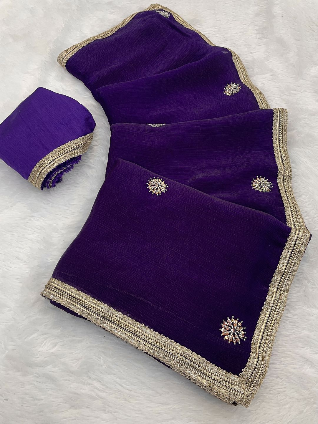 Purple Wedding Wear Embroidered Saree