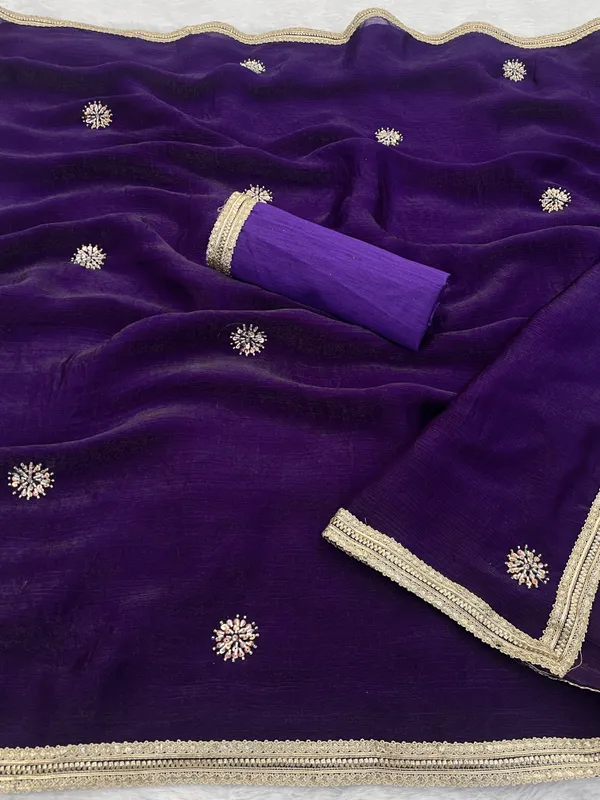 Purple Wedding Wear Embroidered Saree