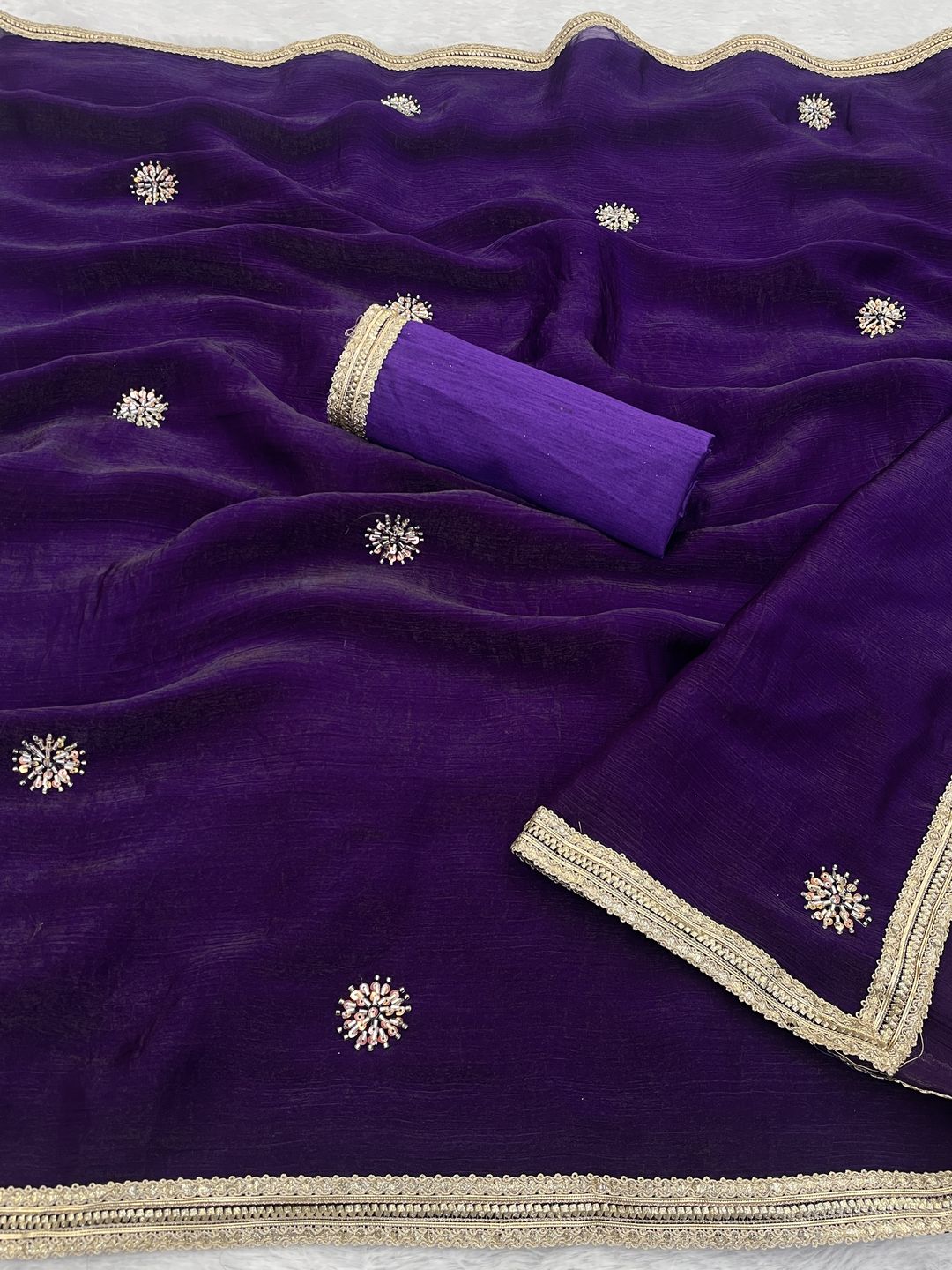 Purple Wedding Wear Embroidered Saree