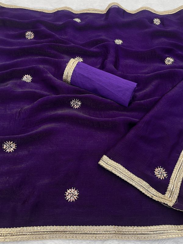 Purple Wedding Wear Embroidered Saree