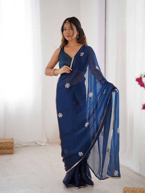 Premium Navy Blue Fancy Saree with Blouse