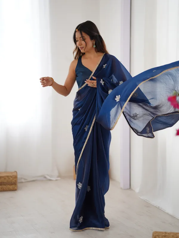 Premium Navy Blue Fancy Saree with Blouse